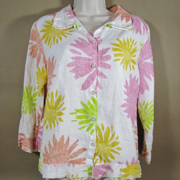 fresh produce Tops - Fresh Produce White Button Linen Top Floral M